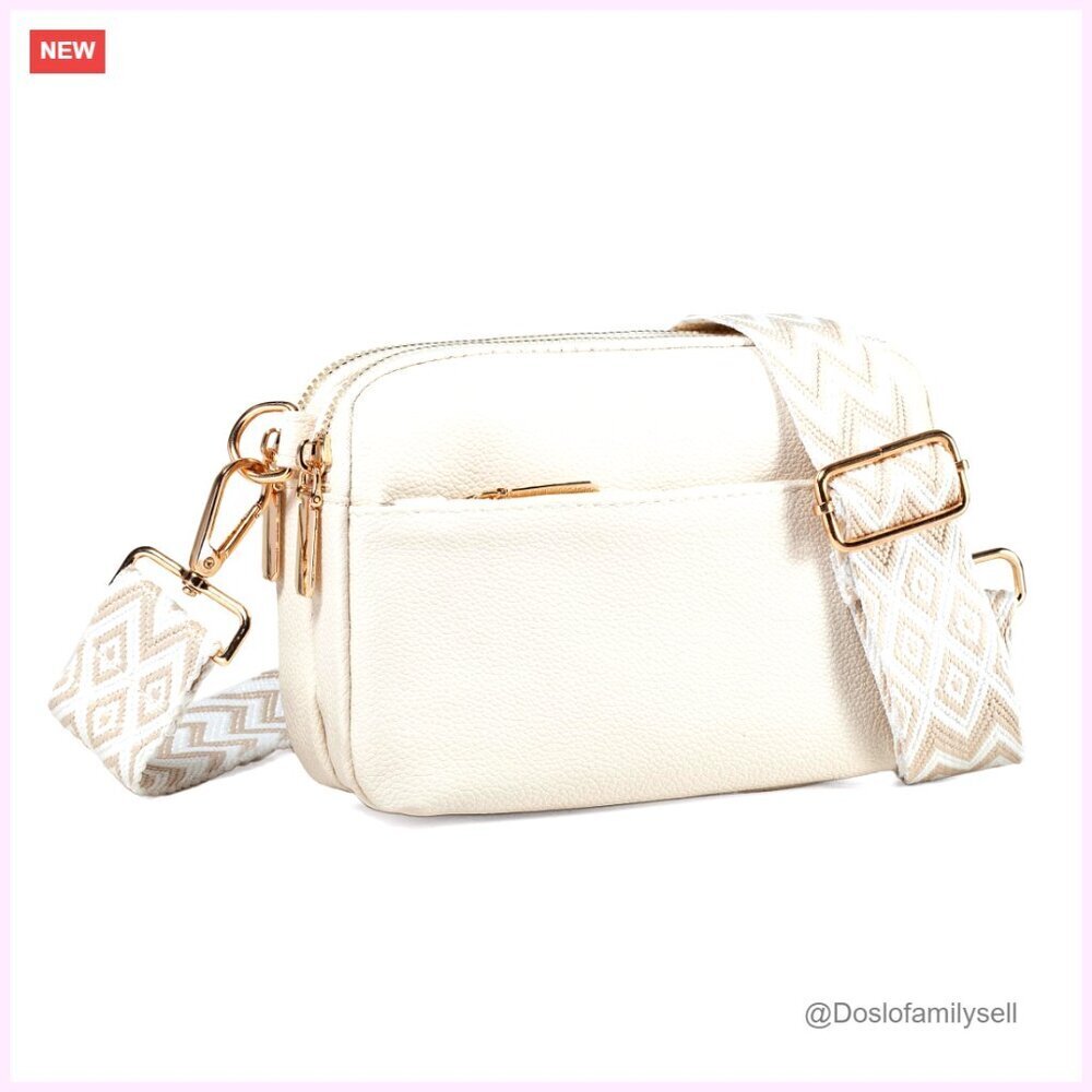 Vegan Leather Crossbody Bag with Adjustable Strap, 3 Zipper Pockets